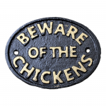 G055- CAST IRON WALL DECOR BEWARE OF THE CHICKENS
